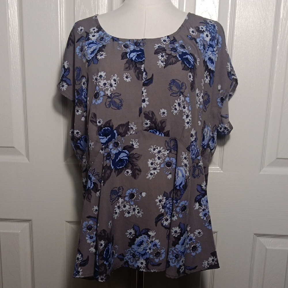 Torrid Blue and Gray Floral Blouse